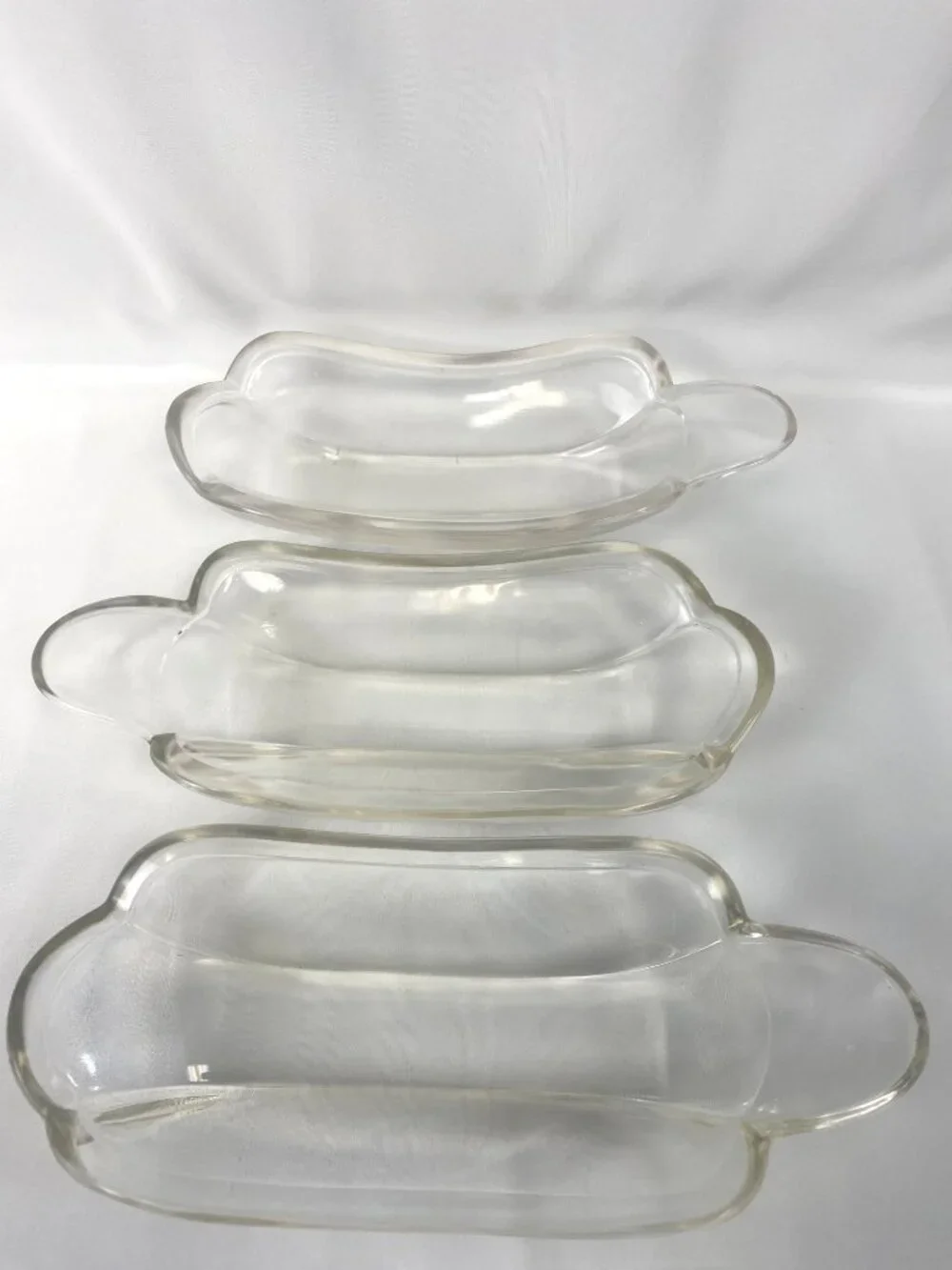 Vtg Banana Split Sundae Dishes Clear Indiana Glass Ice Cream Plate Set of 3